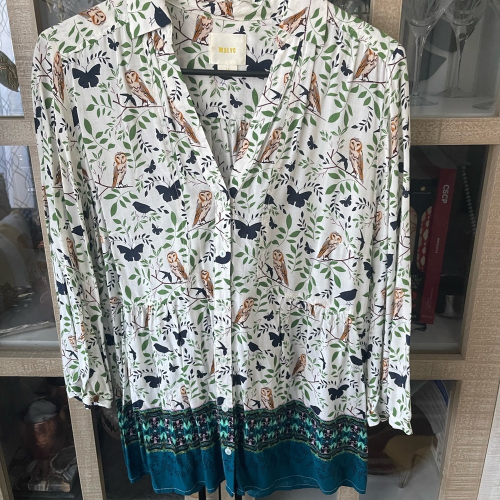 Anthro top with owl print.